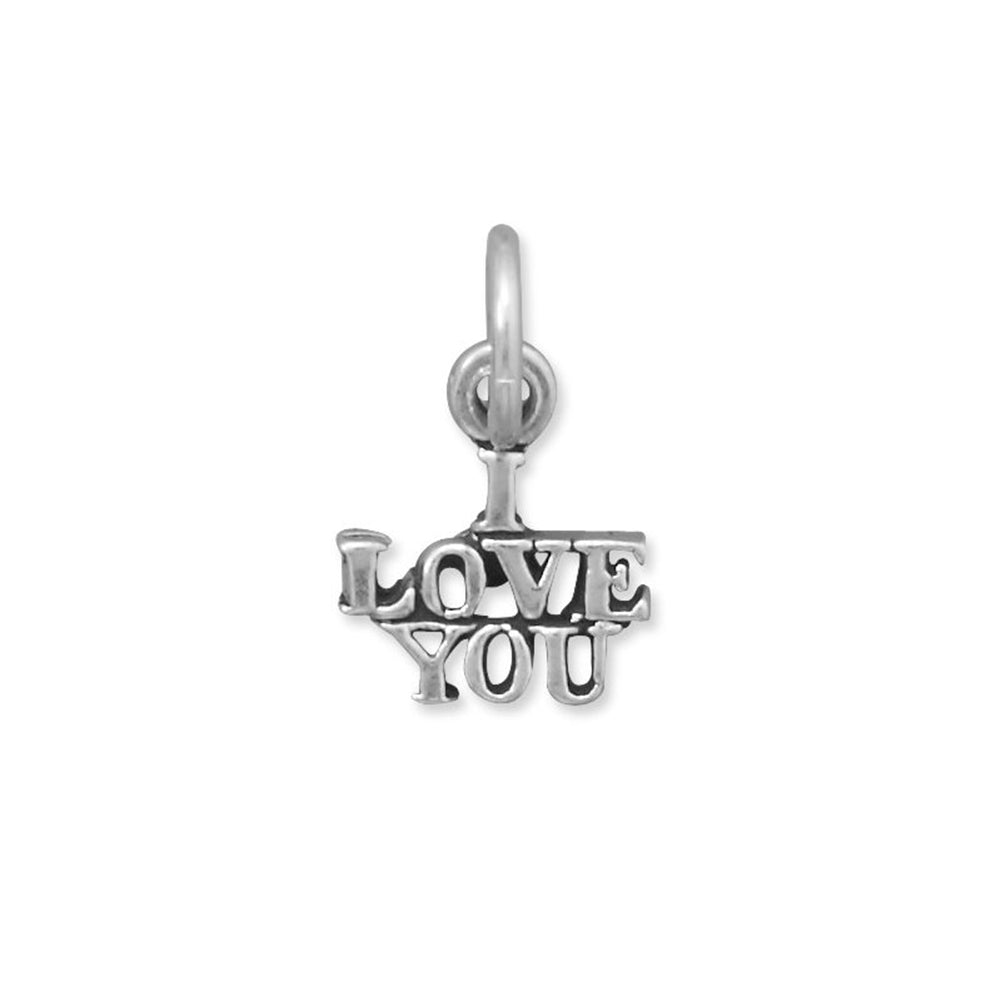 I LOVE YOU Word Charm Antiqued Sterling Silver