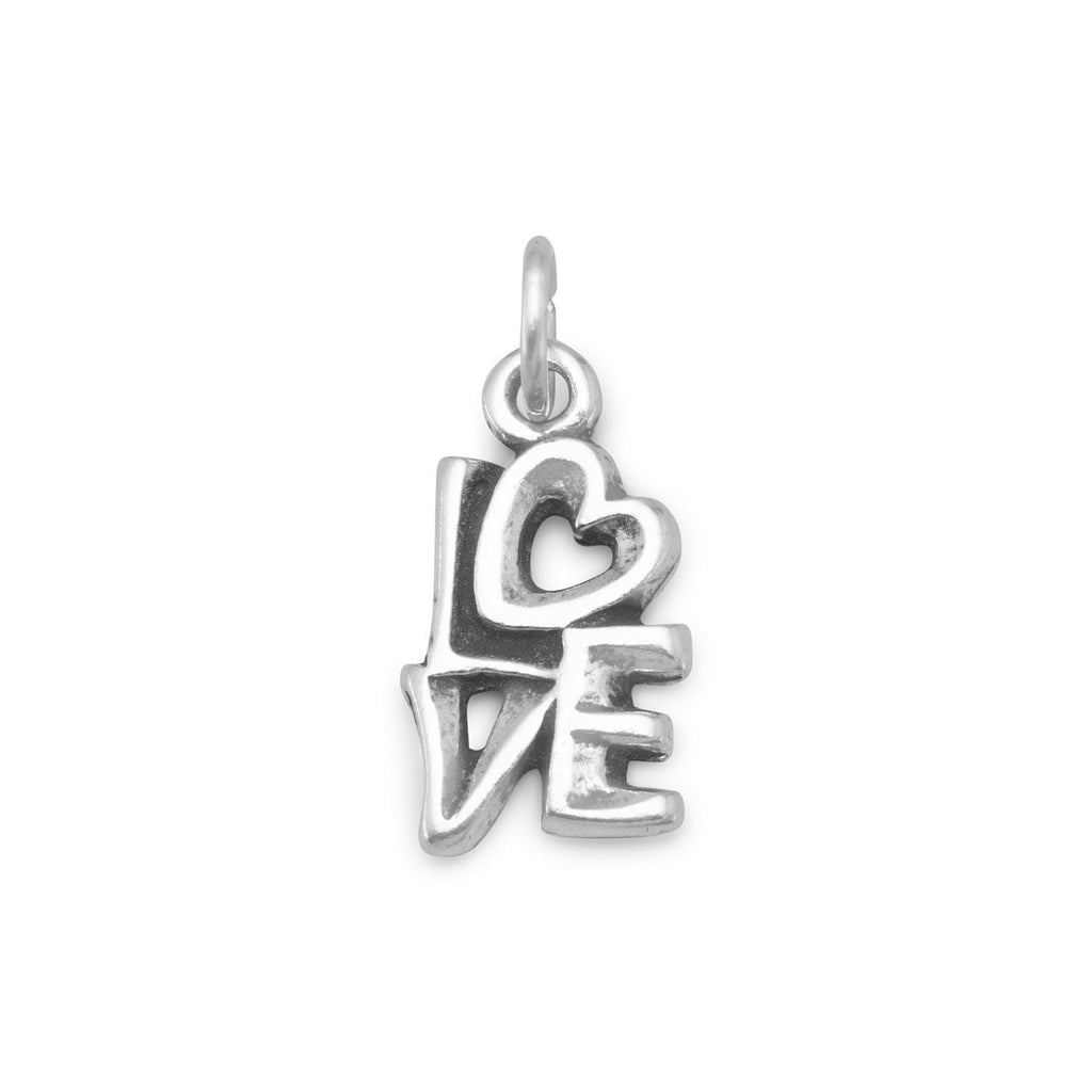 Love Charm with Heart Antiqued Finish Sterling Silver