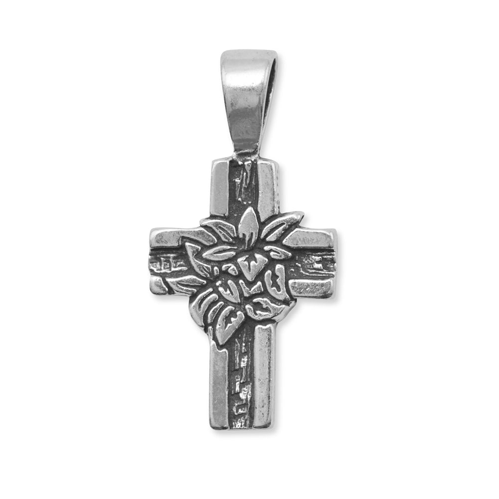 Cross Pendant with Easter Lilies Antiqued Sterling Silver
