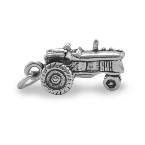 Tractor Charm Sterling Silver Antiqued Finish