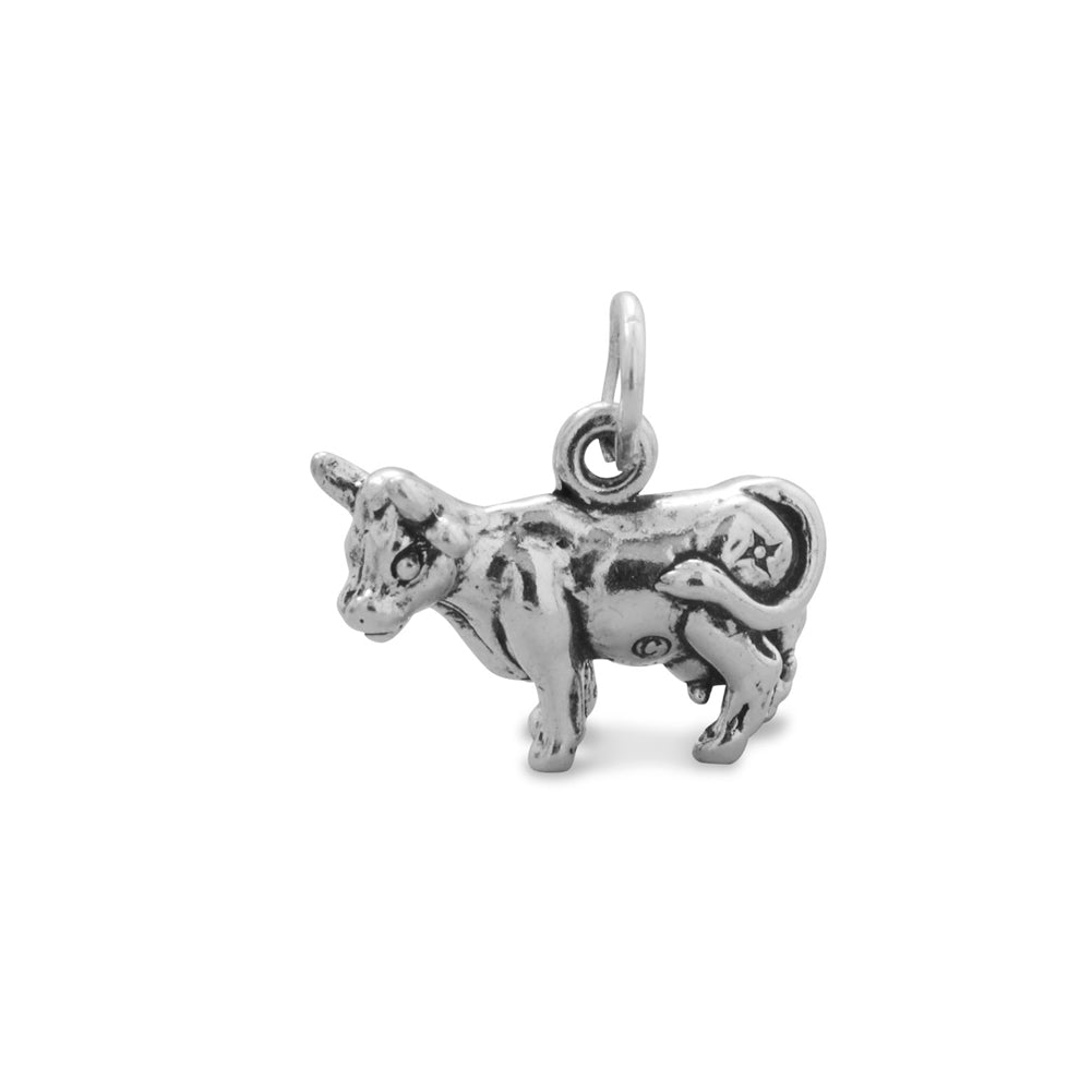Cute Cow Charm Sterling Silver Antiqued Finish