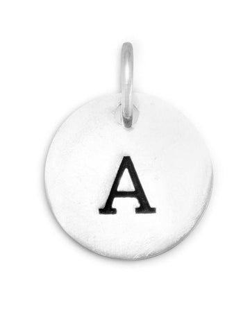 Antiqued Finish Sterling Silver Letter A Disk Charm