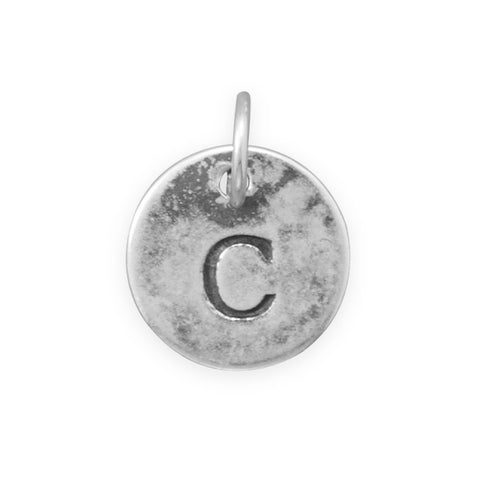 Antiqued Finish Sterling Silver Letter C Disk Charm