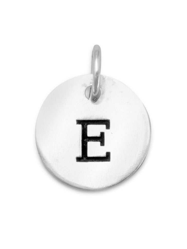 Antiqued Finish Sterling Silver Letter E Disk Charm