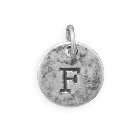 Antiqued Finish Sterling Silver Letter F Disk Charm