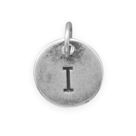 Antiqued Finish Sterling Silver Letter I Disk Charm