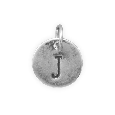 Antiqued Finish Sterling Silver Letter J Disk Charm