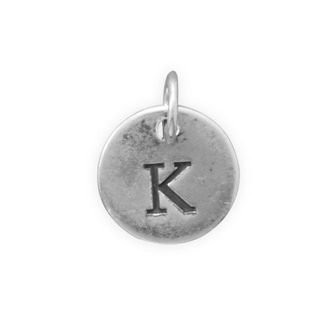 Antiqued Finish Sterling Silver Letter K Disk Charm