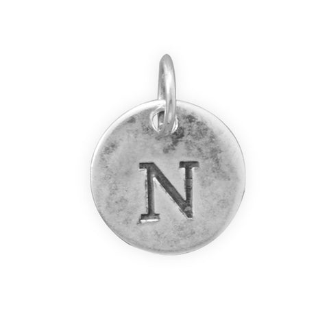 Antiqued Finish Sterling Silver Letter N Disk Charm