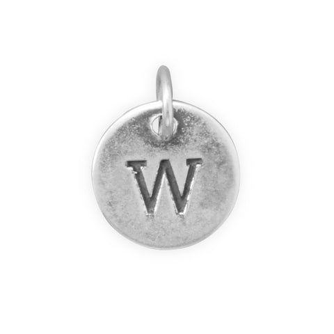 Antiqued Finish Sterling Silver Letter W Disk Charm