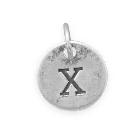 Antiqued Finish Sterling Silver Letter X Disk Charm