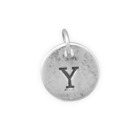 Antiqued Finish Sterling Silver Letter Y Disk Charm