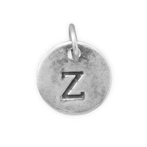 Antiqued Finish Sterling Silver Letter Z Disk Charm