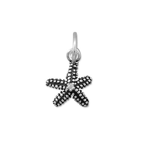 Starfish Charm with Cubic Zirconia Accent, Antiqued Sterling Silver