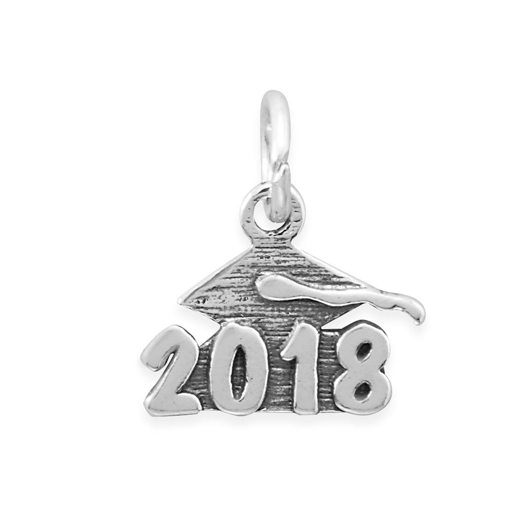 Year 2018 Charm Graduation Cap and Tassel Sterling Silver
