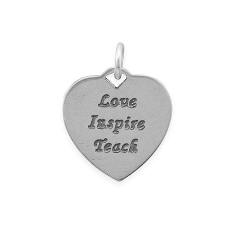 Love, Inspire, Teach Heart Charm Sterling Silver