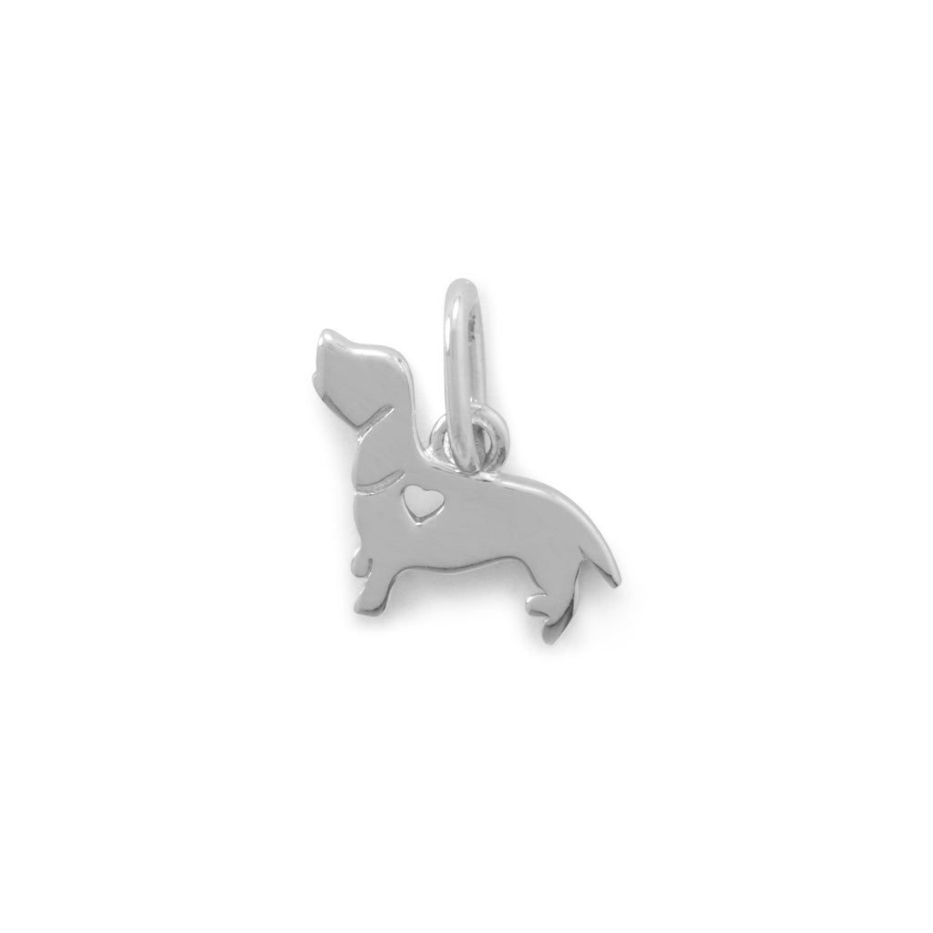 Darling Dachshund Dog Charm - Sterling Silver with Rhodium Plate - Nontarnish