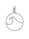 Circle and Ocean Wave Pendant Rhodium over Sterling Silver - Pendant Only