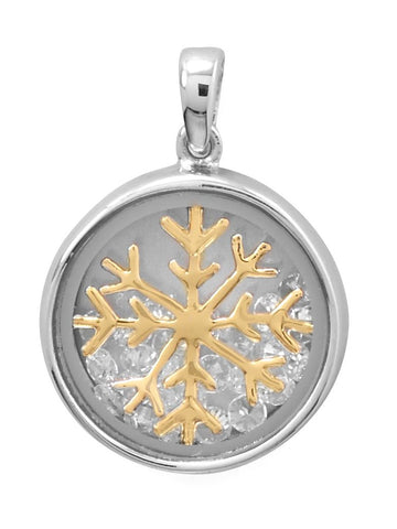Snowflake Dancing Cubic Zirconia Pendant Two Tone Rhodium on Sterling Silver