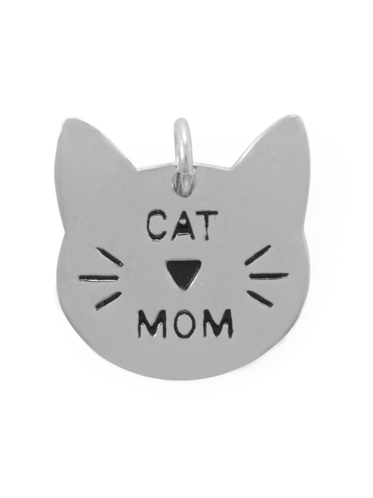 Cat Mom Cat Head Charm Sterling Silver