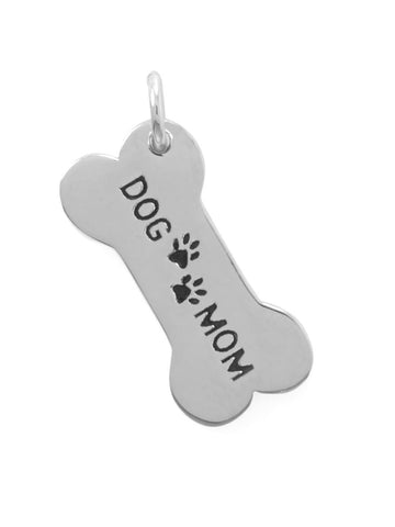 Dog Mom Bone Paws Head Charm Sterling Silver