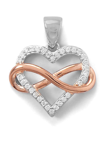 Heart and Infinity Pendant with Cubic Zirconia Two-tone Rose