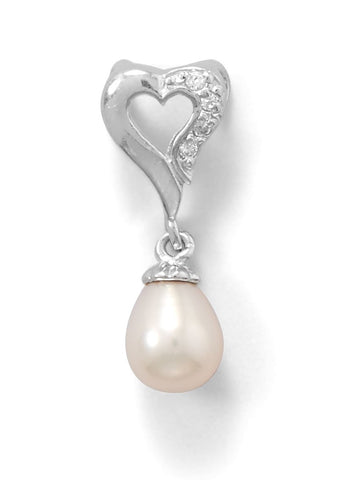 Heart Slide with Cubic Zirconia and Cultured Freshwater Pearl Drop