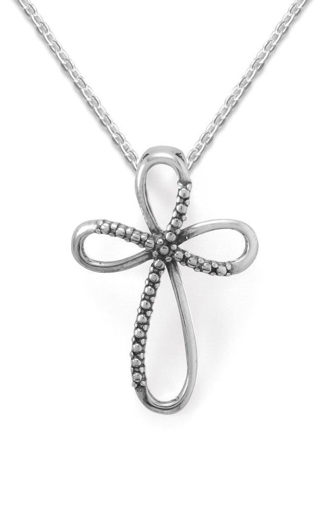 Looped Cross Pendant Slide Bead Design Antiqued Sterling Silver with Chain