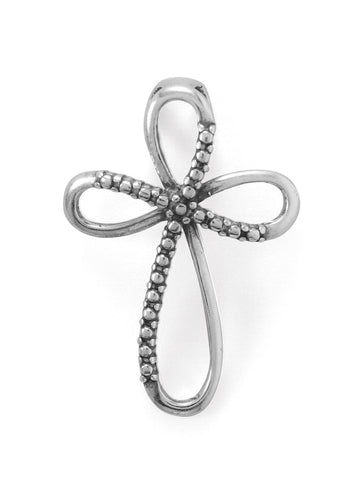 Looped Cross Pendant Slide with Bead Design Antiqued Sterling Silver