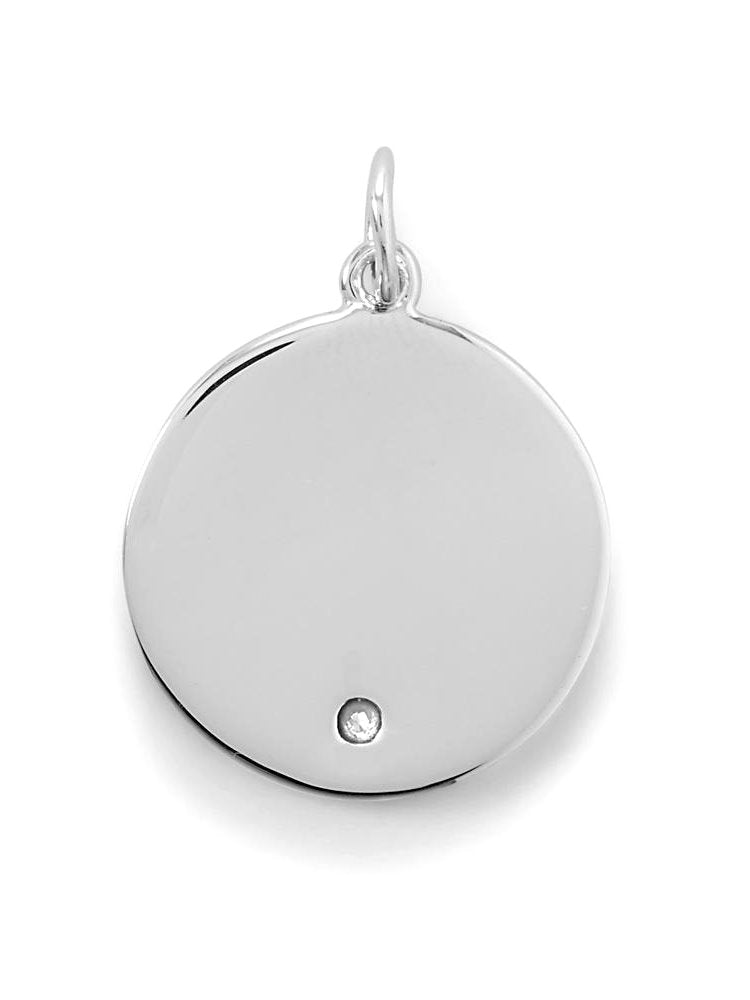 Round Tag Pendant Charm April Cubic Zirconia Sterling Silver Engravable