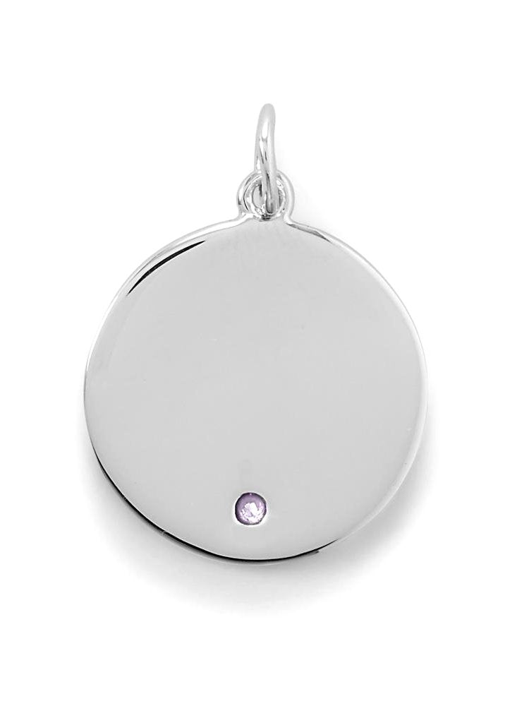 Round Tag Pendant Charm June Cubic Zirconia Sterling Silver Engravable