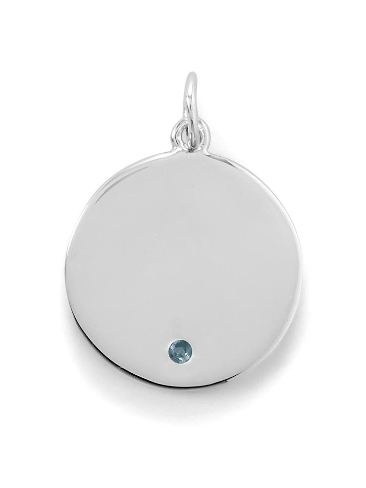Round Tag Pendant Charm March Cubic Zirconia Sterling Silver Engravable