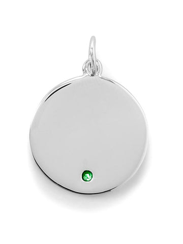 Round Tag Pendant Charm August Cubic Zirconia Sterling Silver Engravable