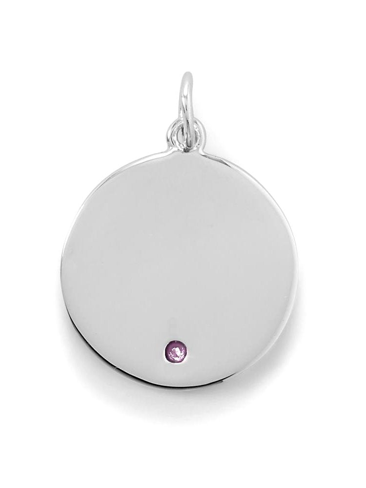 Round Tag Pendant Charm October Cubic Zirconia Sterling Silver Engravable