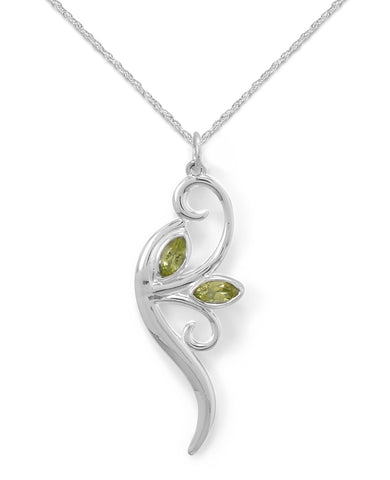 Peridot Leaf and Vine Branch Necklace Sterling Silver with Rope Chain