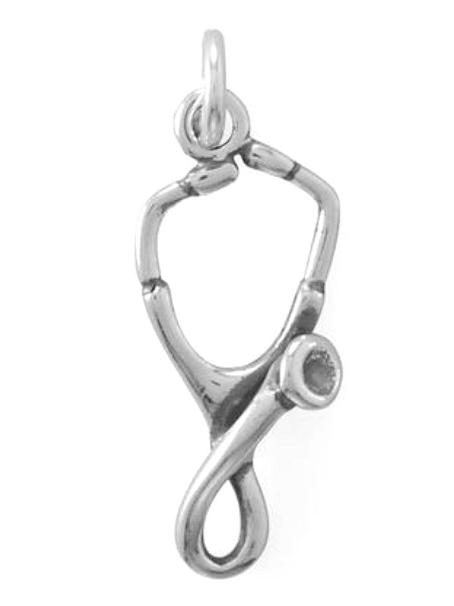 3D Stethoscope Charm Sterling Silver with Antique Finish