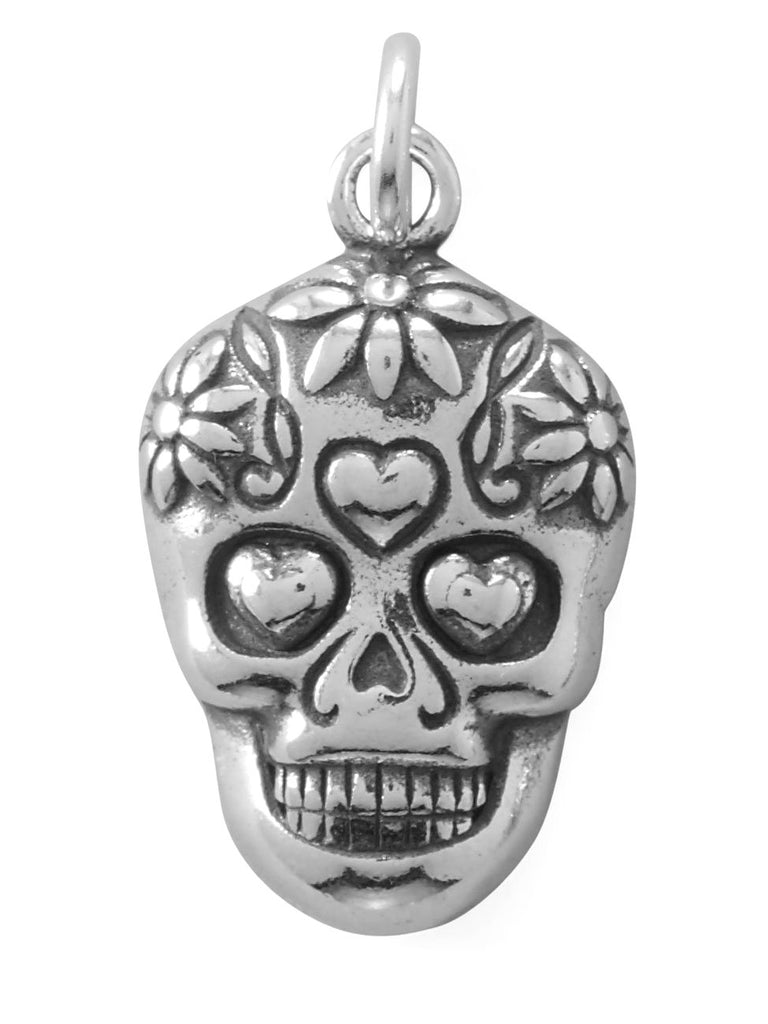 Day of the Dead Sugar Skull Charm Antiqued Sterling Silver