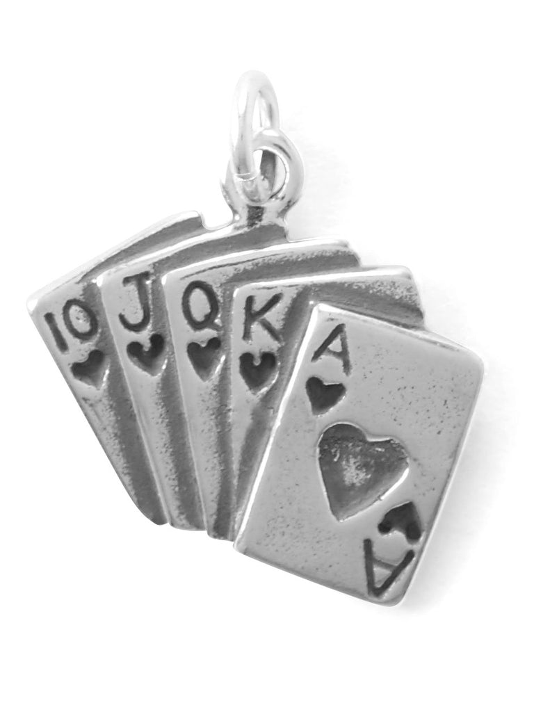 Royal Flush Playing Cards Charm Antiqued Sterling Silver