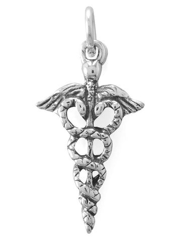 Caduceus Charm Sterling Silver with Antique Finish