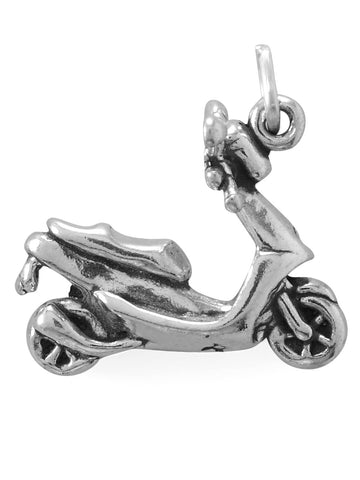 Motorized Scooter Moped Charm Sterling Silver Antiqued Finish