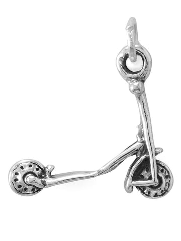 Push Kick Scooter Charm Sterling Silver Antiqued Finish