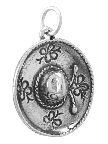 3D Sombrero Charm with Flowers Hat Sterling Silver, Made in the USA