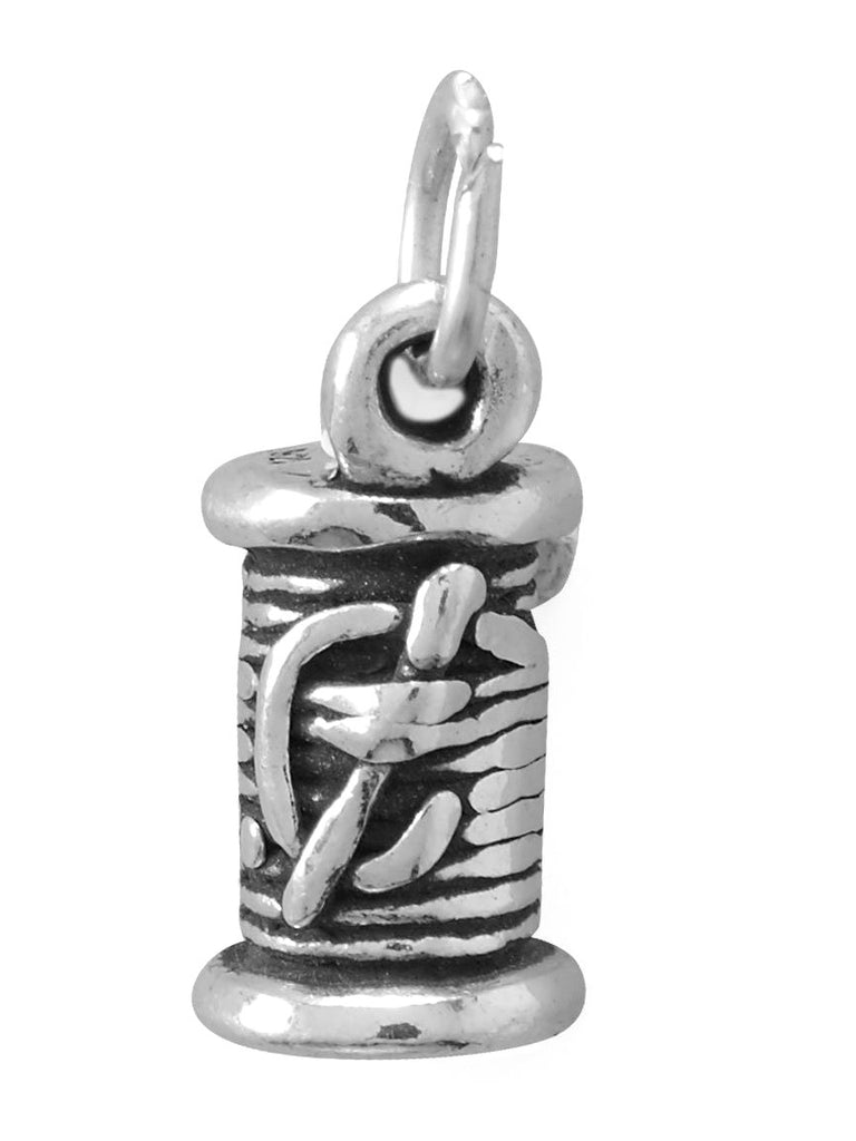 Needle and Thread Charm 3-D Sterling Silver