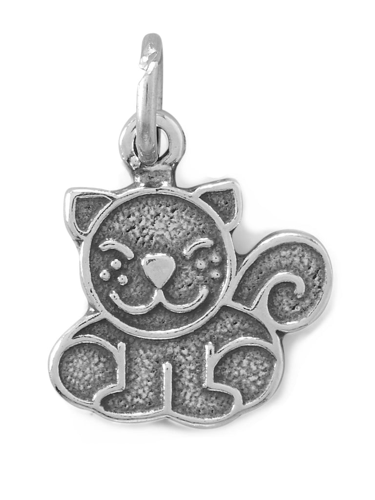 Kitty Cat Charm Antiqued Sterling Silver