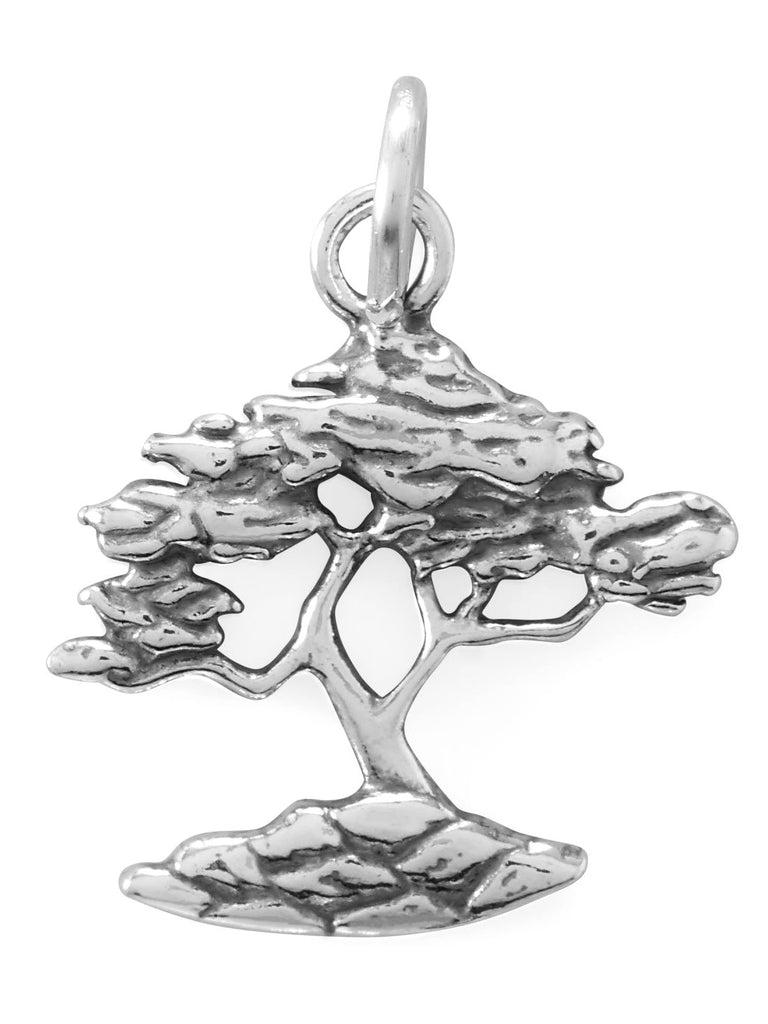 Cypress Tree Charm Antiqued Sterling Silver