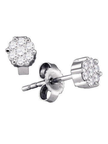 Flower Cluster Diamond Stud Earrings 1/6 ctw 4mm