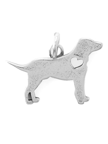 Puppy Dog Charm with Cut Out Heart Sterling Silver