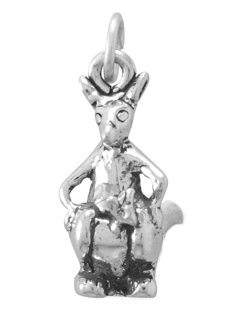 Kangaroo Charm with Baby Joey Sterling Silver 3D