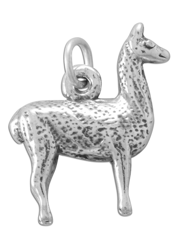 Llama Charm Sterling Silver Antiqued Finish 3D