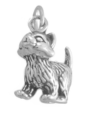 Kitty Cat Sweet Kitten Charm Sterling Silver 3D Design